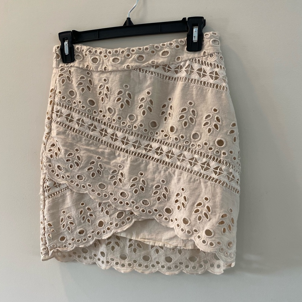 H&M Embroidered Tulip Mini Skirt in Blush